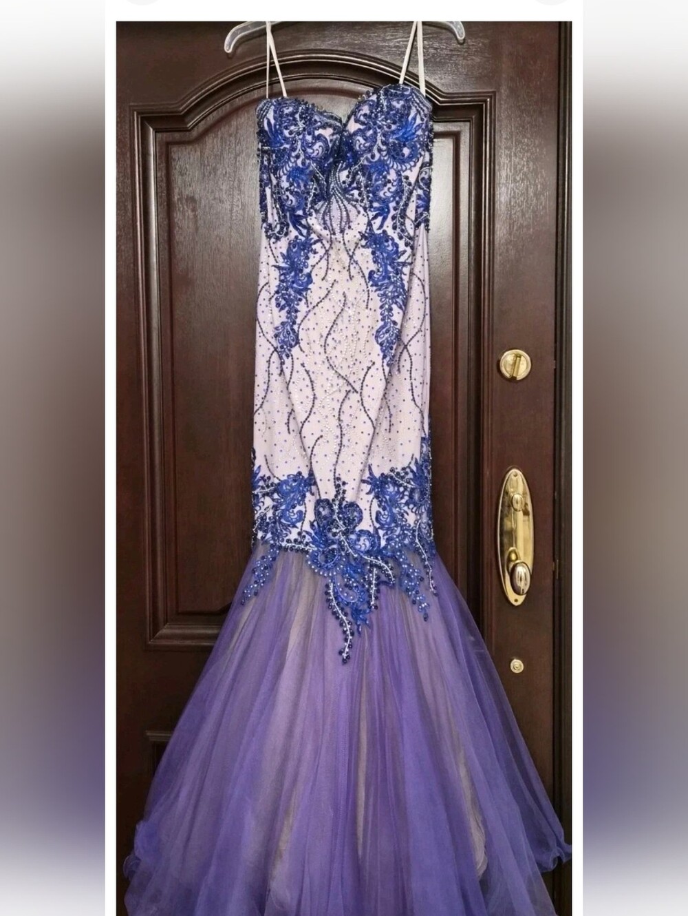 Terani Couture Lavender and Royal Blue Strapless Mermaid Gown